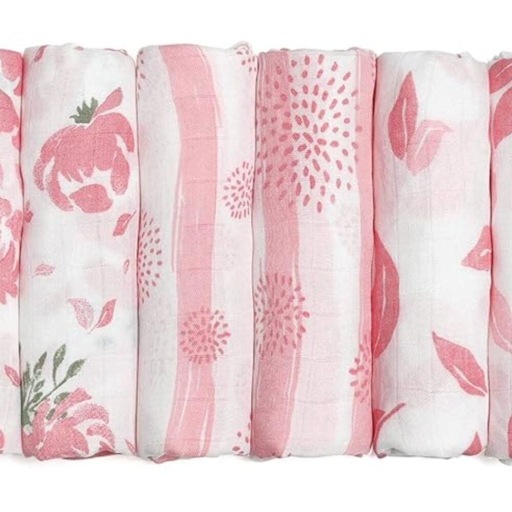 Gllquen Set of 6 pink and white muslin swaddle blankets EUC